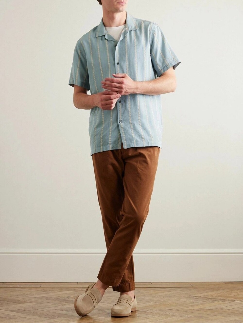 Mr P. - Michael Camp-Collar Striped Lyocell Shirt size L BNWT